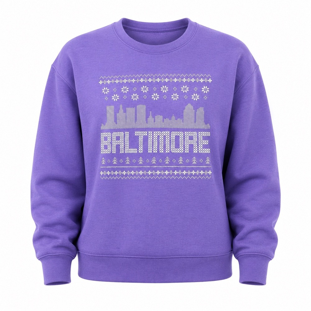 Baltimore Skyline Purple Crewneck Sweatshirt Large NWT sportswer streetwear USA